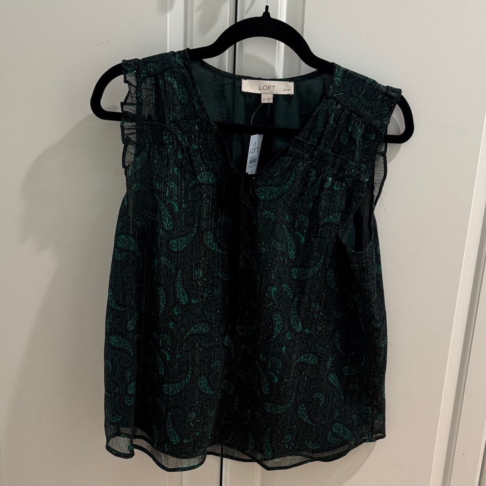 LOFT with Tags - Women's Dark Petite S Green Paisley Blouse